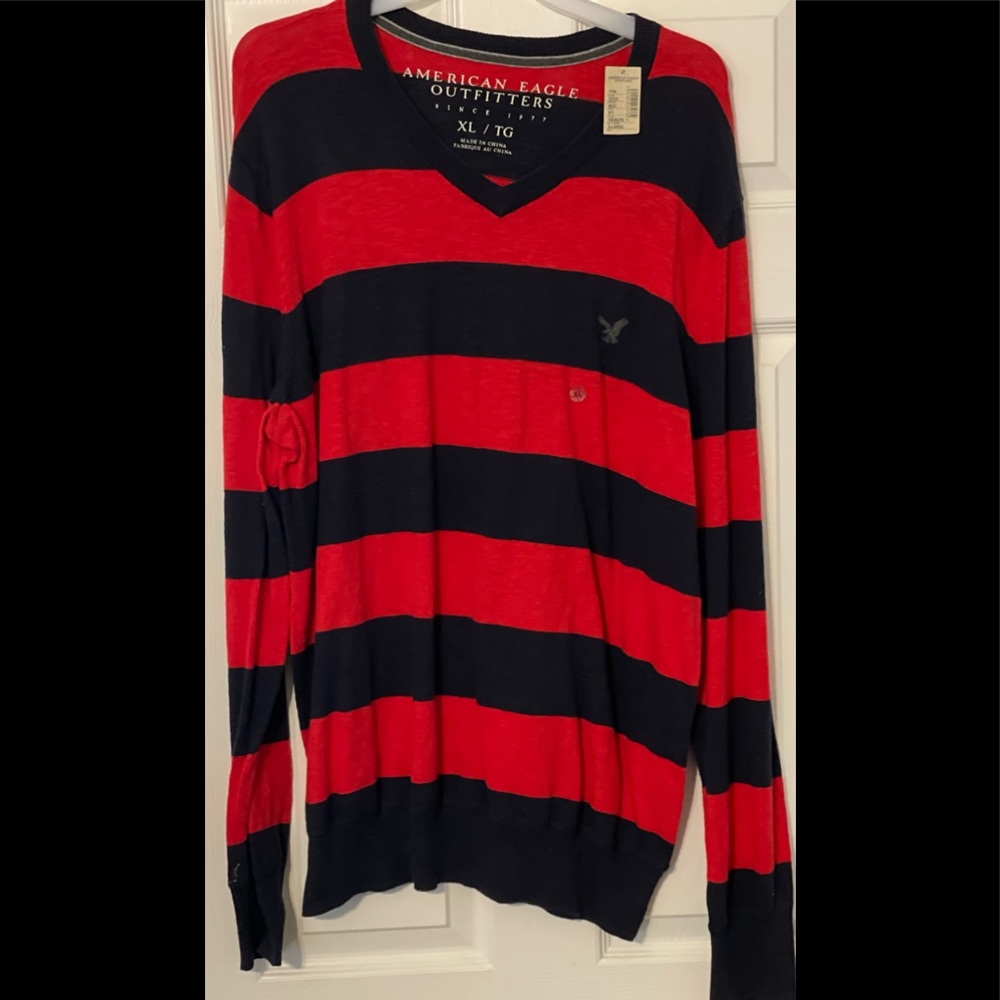 XL American Eagle Red and Navy V-neck Henley.